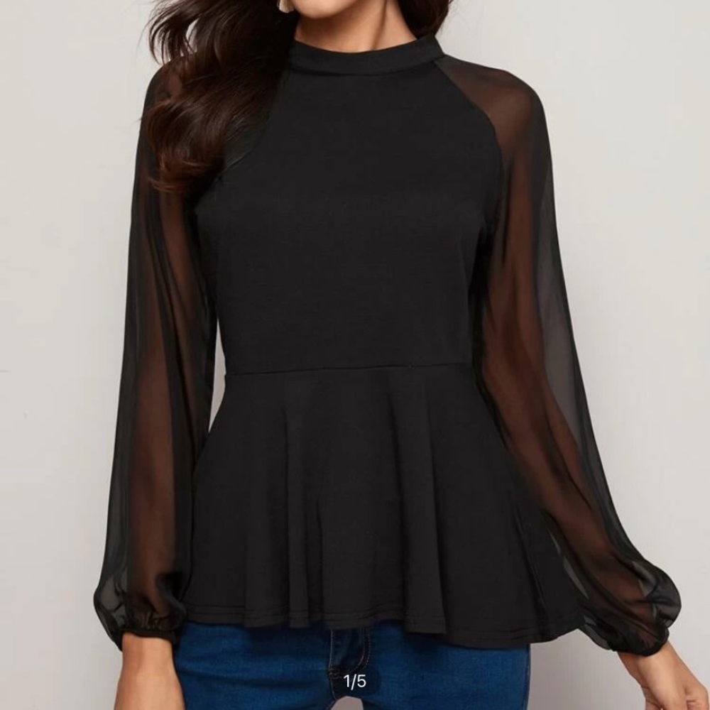 Tie Back Mesh Peplum Top